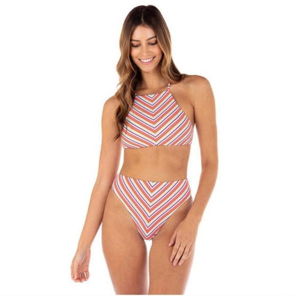 Hurley Sunset Stripe Multicolor High-Neck Bikini Set - Picture 1 of 6